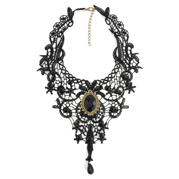 Jewelry - Gothic Victorian Lace Choker Metal Cameo Necklace